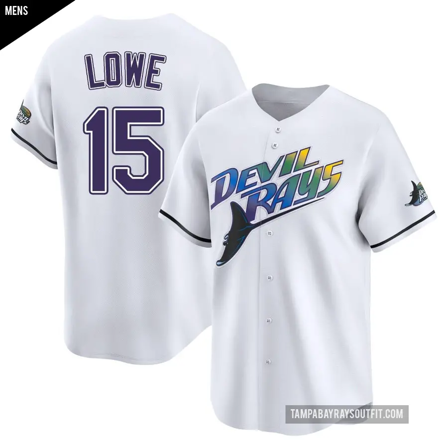Men's Tampa Bay Rays ＃15 Josh Lowe Limited White Throwback Cooperstown Jersey