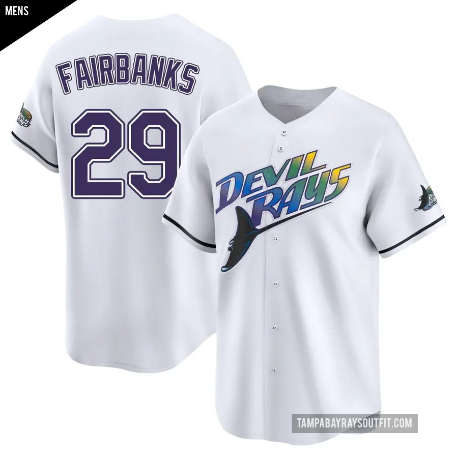 Men's Tampa Bay Rays ＃29 Pete Fairbanks Limited White Throwback Cooperstown Jersey