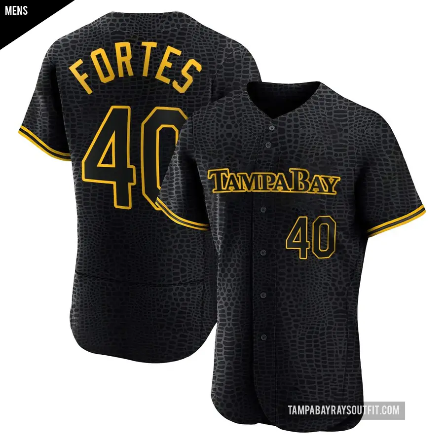 Men's Tampa Bay Rays ＃40 Nick Fortes Authentic Black Snake Skin City Jersey
