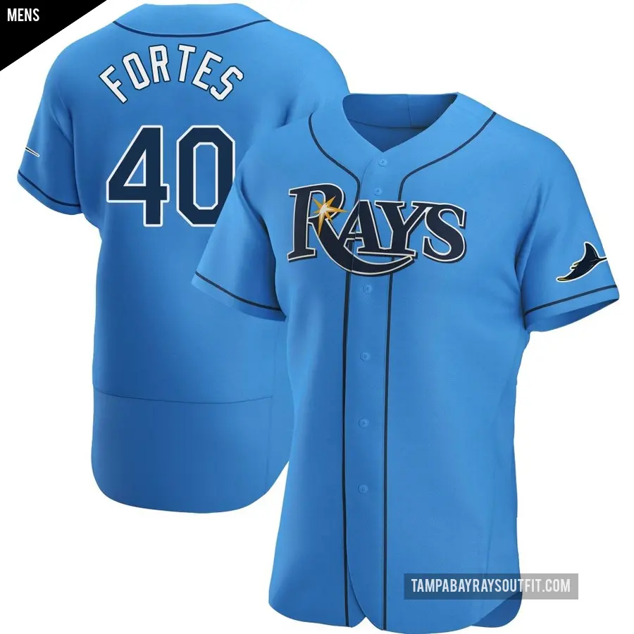 Men's Tampa Bay Rays ＃40 Nick Fortes Authentic Light Blue Alternate Jersey