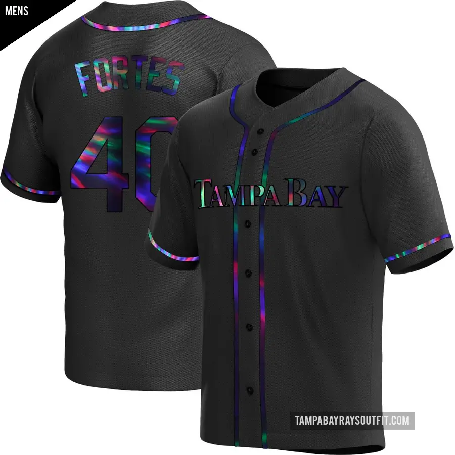 Men's Tampa Bay Rays ＃40 Nick Fortes Replica Black Holographic Alternate Jersey