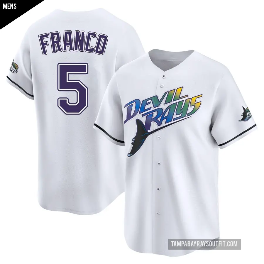 Men's Tampa Bay Rays ＃5 Wander Franco Limited White Throwback Cooperstown Jersey