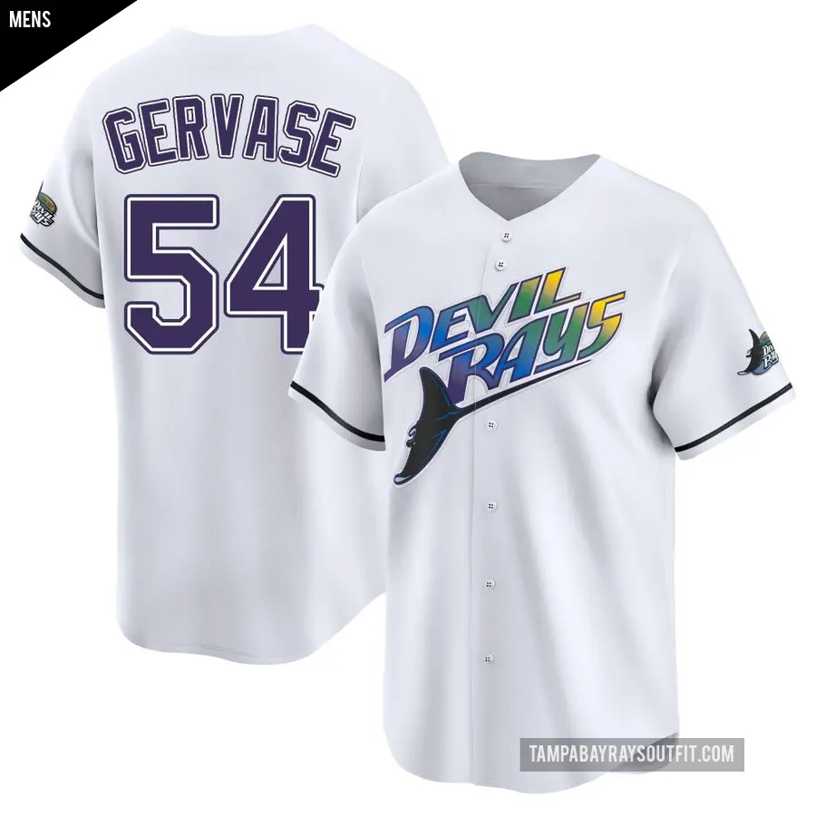 Men's Tampa Bay Rays ＃54 Paul Gervase Limited White Throwback Cooperstown Jersey