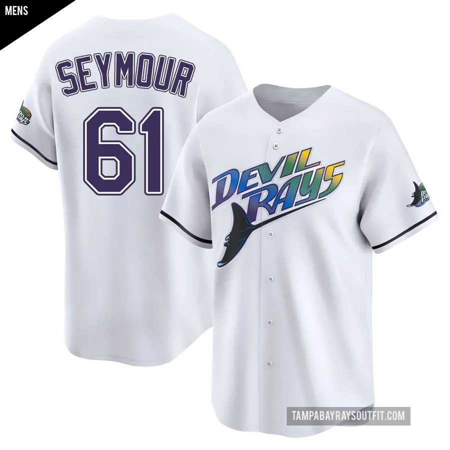 Men's Tampa Bay Rays ＃61 Ian Seymour Limited White Throwback Cooperstown Jersey