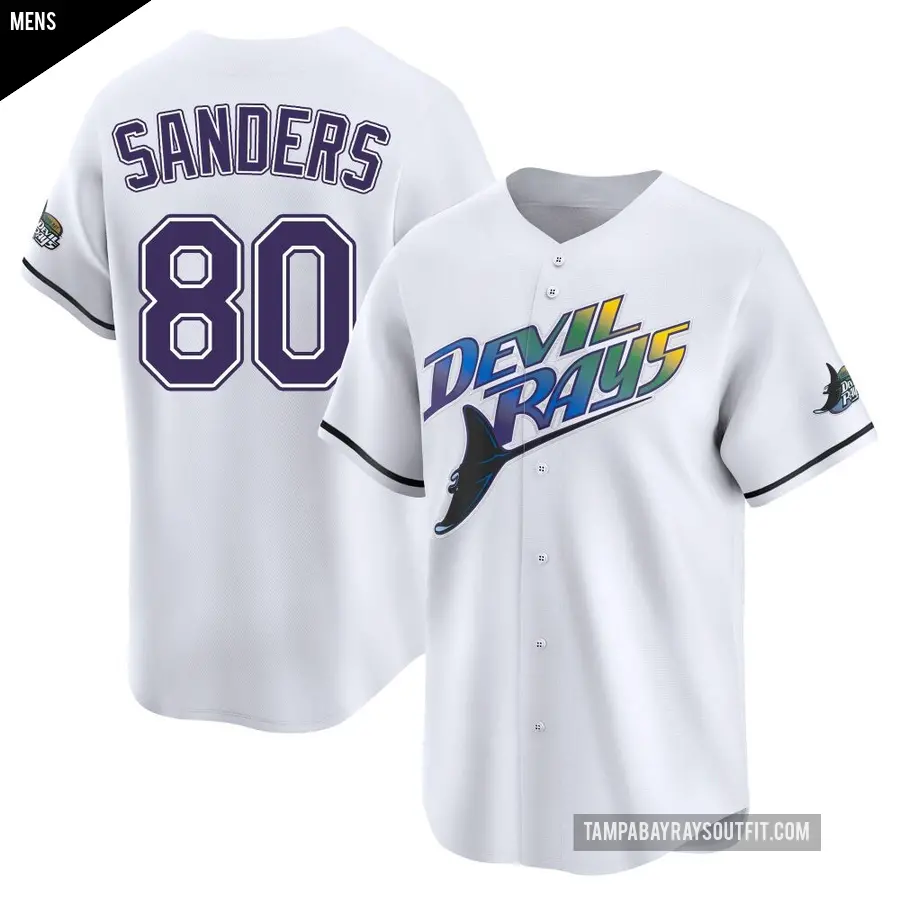 Men's Tampa Bay Rays ＃80 Phoenix Sanders Limited White Throwback Cooperstown Jersey