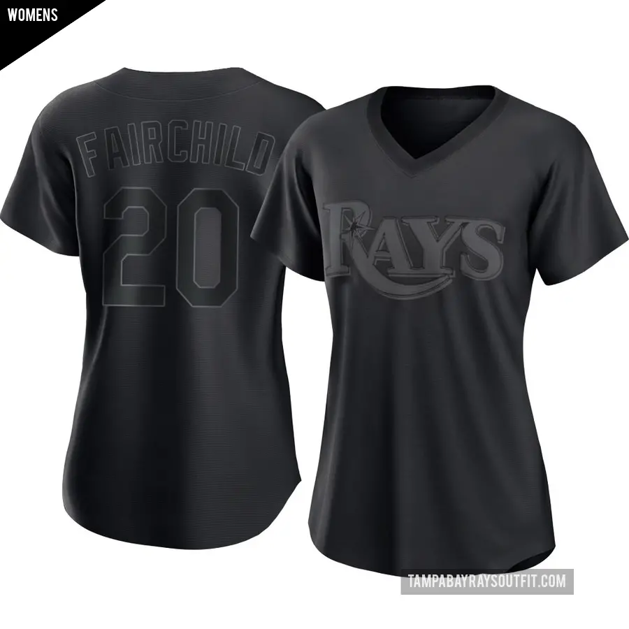 Women's Tampa Bay Rays ＃20 Stuart Fairchild Authentic Black Pitch Fashion Jersey
