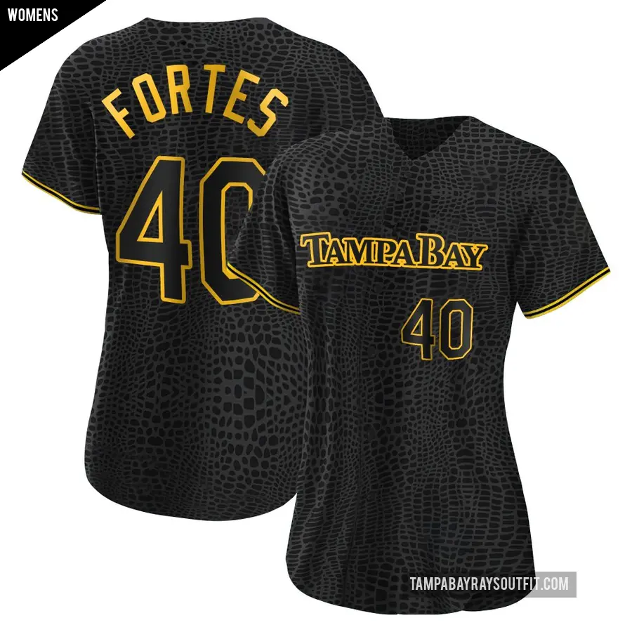 Women's Tampa Bay Rays ＃40 Nick Fortes Authentic Black Snake Skin City Jersey