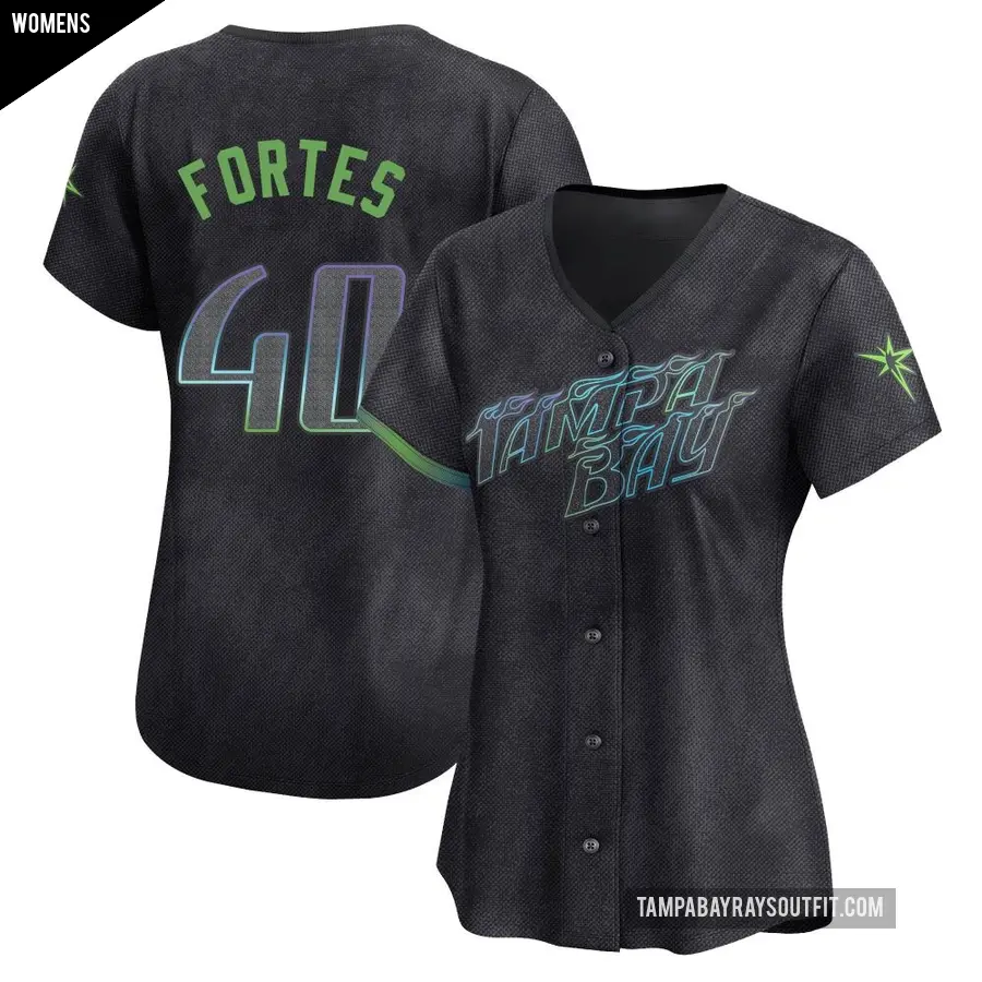 Women's Tampa Bay Rays ＃40 Nick Fortes Limited Charcoal 2024 City Connect Jersey