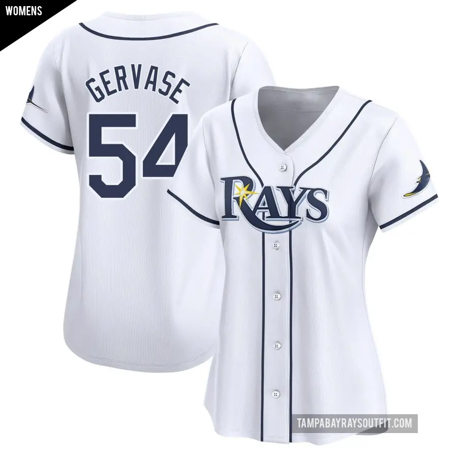 Women's Tampa Bay Rays ＃54 Paul Gervase Limited White Home Jersey