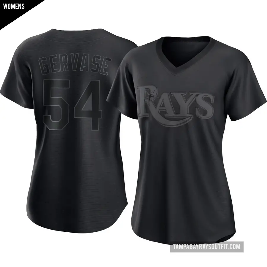 Women's Tampa Bay Rays ＃54 Paul Gervase Replica Black Pitch Fashion Jersey