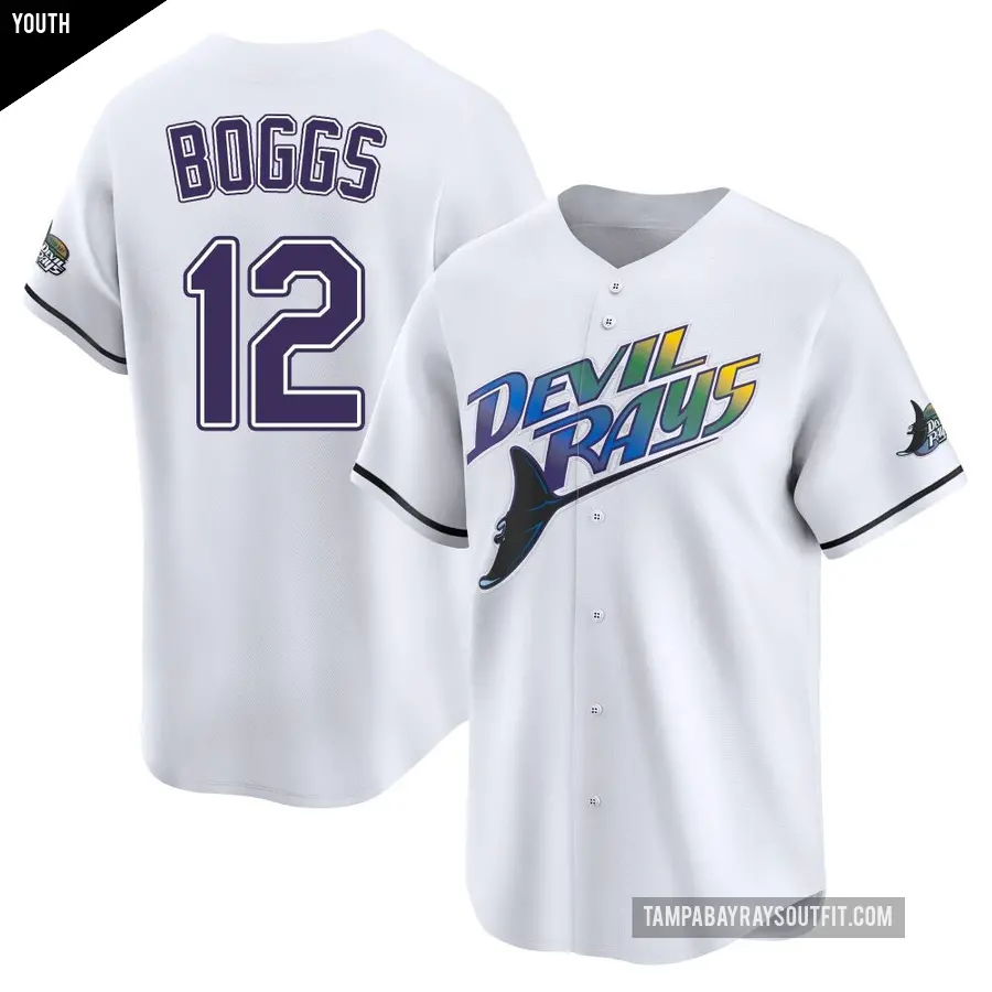 Youth Tampa Bay Rays ＃12 Wade Boggs Limited White Throwback Cooperstown Jersey