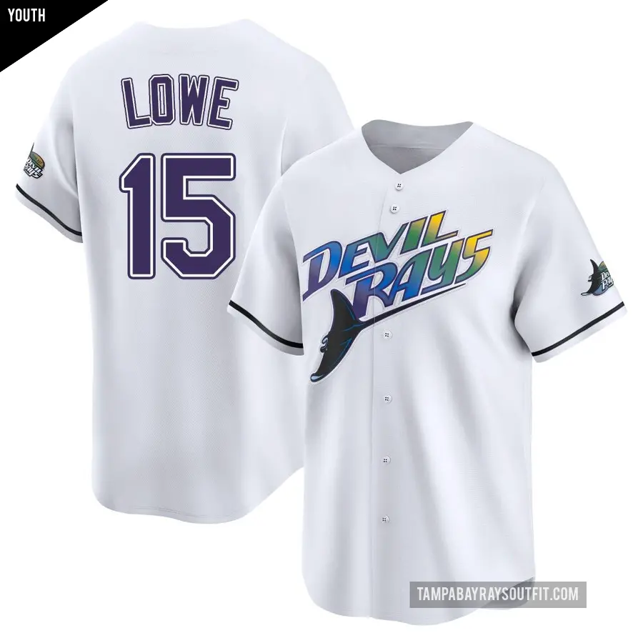 Youth Tampa Bay Rays ＃15 Josh Lowe Limited White Throwback Cooperstown Jersey