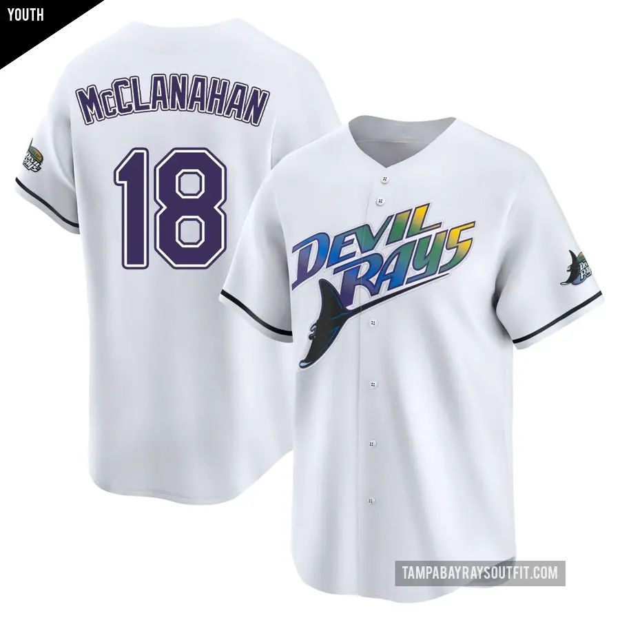 Youth Tampa Bay Rays ＃18 Shane McClanahan Limited White Throwback Cooperstown Jersey