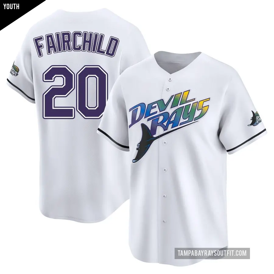 Youth Tampa Bay Rays ＃20 Stuart Fairchild Limited White Throwback Cooperstown Jersey