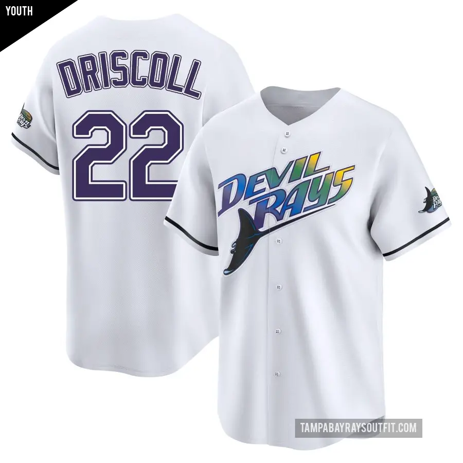 Youth Tampa Bay Rays ＃22 Logan Driscoll Limited White Throwback Cooperstown Jersey