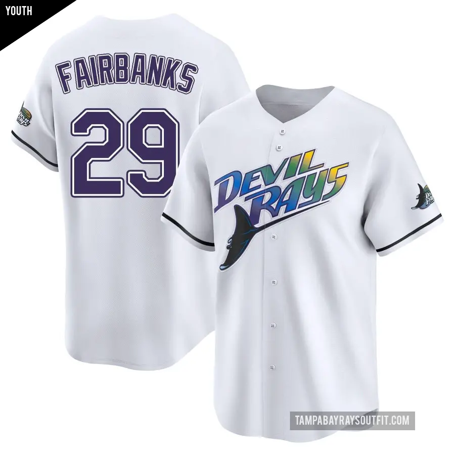Youth Tampa Bay Rays ＃29 Pete Fairbanks Limited White Throwback Cooperstown Jersey