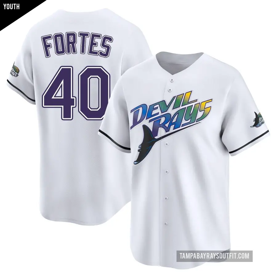 Youth Tampa Bay Rays ＃40 Nick Fortes Limited White Throwback Cooperstown Jersey