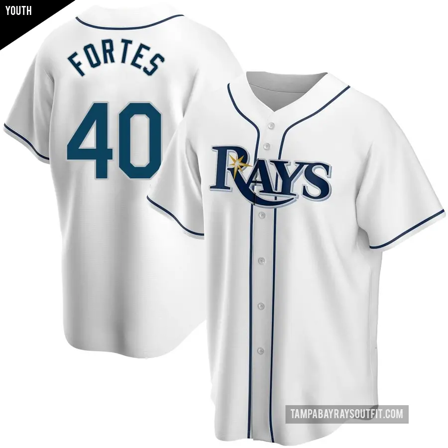 Youth Tampa Bay Rays ＃40 Nick Fortes Replica White Home Jersey
