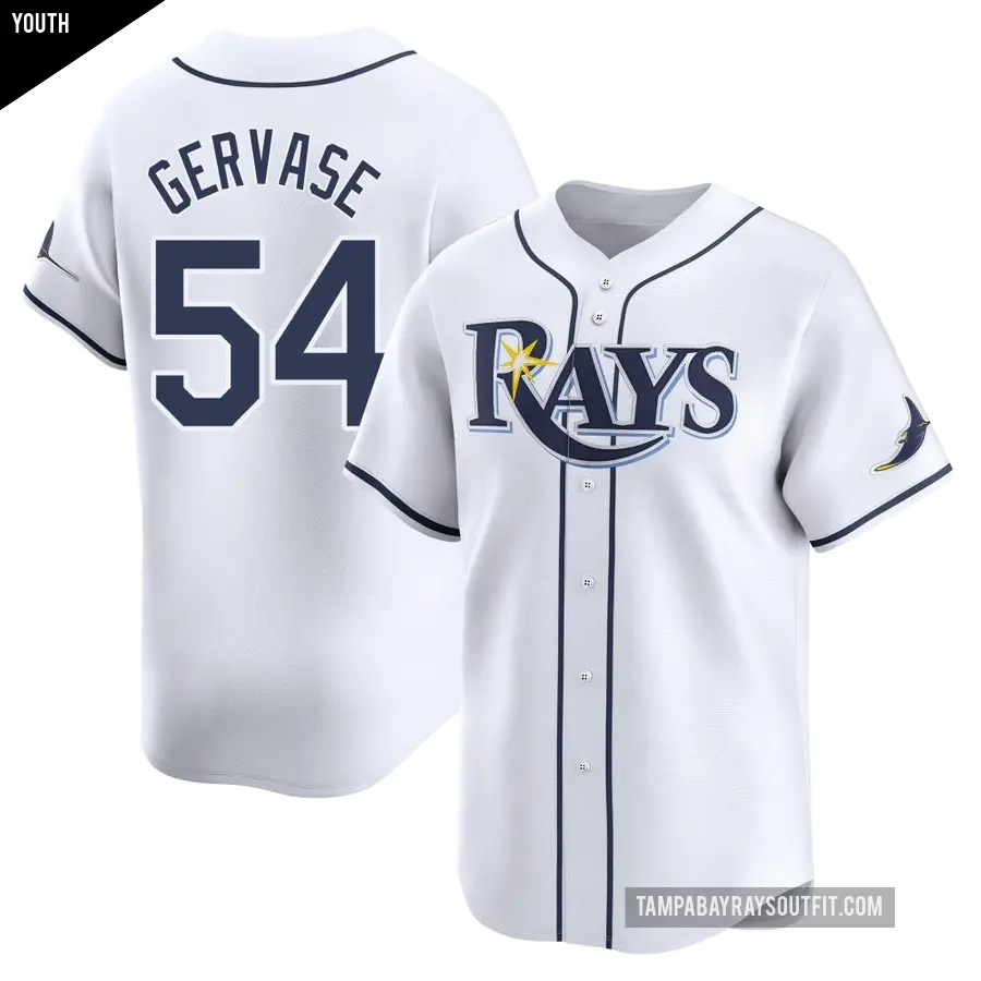 Youth Tampa Bay Rays ＃54 Paul Gervase Limited White Home Jersey