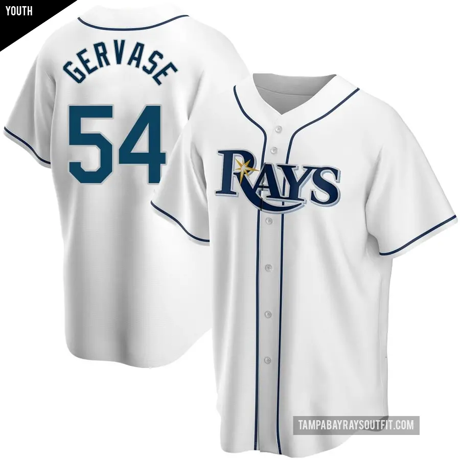 Youth Tampa Bay Rays ＃54 Paul Gervase Replica White Home Jersey