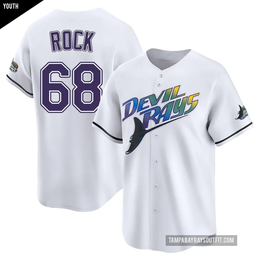 Youth Tampa Bay Rays ＃68 Joe Rock Limited White Throwback Cooperstown Jersey
