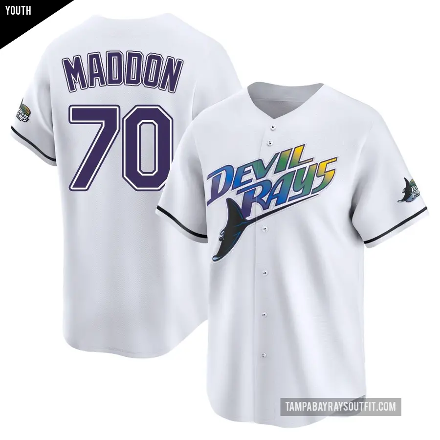 Youth Tampa Bay Rays ＃70 Joe Maddon Limited White Throwback Cooperstown Jersey