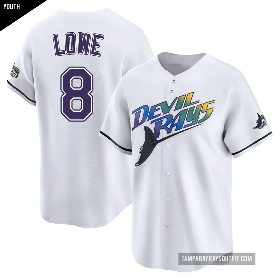 Youth Tampa Bay Rays ＃8 Brandon Lowe Limited White Throwback Cooperstown Jersey